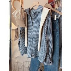 批发小狗刺绣设计感百搭款高级感流行潮牌格纹衬衣常规款长袖翻领外套