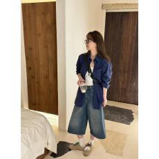 批发藏青色格子衬衫外套女高级感宽松休闲长袖衬衣超好看男女同款上衣