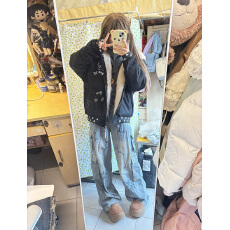 批发原版面料 原版工艺 2025猫咪刺绣加厚保暖<b class='q'>外套</b>女装开衫款小众<b class='q'>上衣</b>