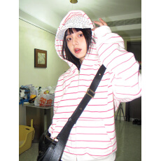 批发330g纯棉 薄款/加绒 粉白条纹韩系超好看<b class='q'>外套</b>上衣<b class='q'>百搭</b>款冬季女装