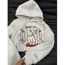 批发纯棉面料  2025款卡通小狗刺绣设计感百搭<b class='q'>潮牌</b>白灰色流行款长袖衫