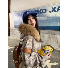 批发原版面料 薄款/加绒原版毛领可拆卸  百搭款<b class='q'>潮牌</b>加绒常规条纹上衣