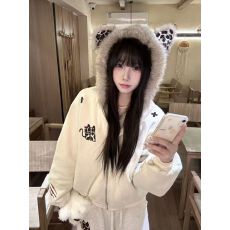 批发夹棉 麂皮绒 原版面料  新款超好看流行青年毛领<b class='q'>甜美</b>风女生外套衫