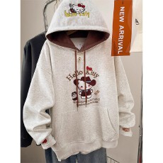 批发新品花灰色长袖衫设计感套头流行款常规百搭长袖连帽衫甜美女<b class='q'>外套</b>