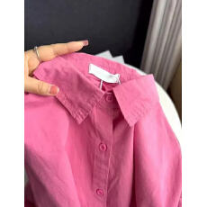 批发纯棉无口袋10个色  树莓红色超好看女生长袖排扣衬衫<b class='q'>开衫</b>款外套潮