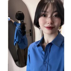 批发纯棉有口袋13个色  克莱因蓝高级感百搭款排扣外套宽松版型长袖衫