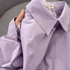 批发纯棉有口袋13个色  浅紫色高级感长袖POLO衫翻领外套高级感宽松型