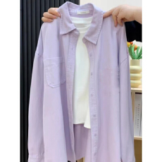 批发纯棉有口袋13个色  紫色高级感排扣外套长袖衫常规款高级感休闲款