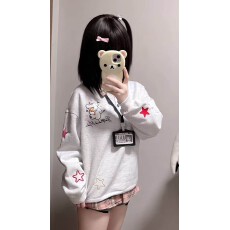 批发330g纯棉 刺绣 有挂牌 美式复古小狗刺绣学院风假两件<b class='q'>POLO</b>领上衣