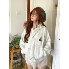 批发原版面料 满印 满印小狗条纹<b class='q'>连帽卫衣</b>宽松慵懒风超好看流行甜美风