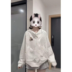 批发原版面料 满印 小狗满印条纹勋章<b class='q'>连帽卫衣</b>减龄甜美风可爱感女上衣