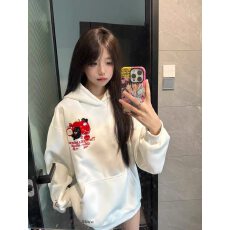 批发高质量/原版做工/毛巾绣/后包330g纯棉前后绣花 白色连帽男女卫衣