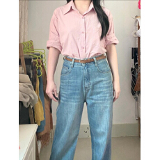 批发纯棉无口袋10个色  粉色百搭款长袖宽松型休闲纯棉纽扣设计感外套