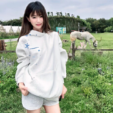 批发330g纯棉 加绒薄款 高质量 刺绣 高级感<b class='q'>百搭</b>款白灰色套头男女上衣