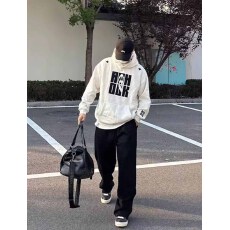 批发330g纯棉  纯棉高质量百搭款宽松型套头款加绒外套连帽衫刺绣上衣