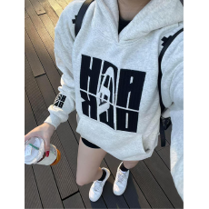 批发330g纯棉  新品保暖加绒纯棉面料高级感连帽设计秋冬白灰色上衣潮