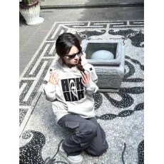 批发330g纯棉  连帽衫外套百搭款高级感长袖刺绣设计感白灰色套头上衣