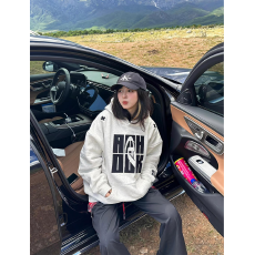 批发330g纯棉  美式高街轻奢穿搭高级感潮流单品宽松<b class='q'>卫衣</b>白灰色外套衫