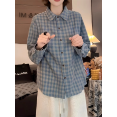 批发加厚磨毛保暖格子衬衫女秋冬季大码胖MM时尚减龄宽松显瘦长袖上衣