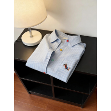 休闲慵懒风条纹翻领长袖衬衫女2026春季胸前小马刺绣宽松百搭衬衣