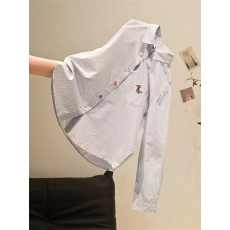 蓝白条纹彩色小马翻领衬衫_巨好看舒服！百搭纯棉中长款叠穿衬衣