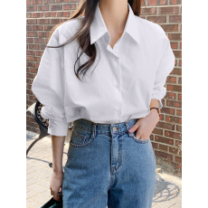 批发纯棉无口袋10个色  纯棉正装白衬衫女长袖新款简约纯色职业宽松