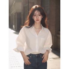 批发纯棉有口袋13个色  白色衬衫女上衣新款休闲宽松慵懒风设计感小众