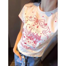 批发纯棉 三本针+刺绣+内里贴布 2026春季超火小众短袖T恤女