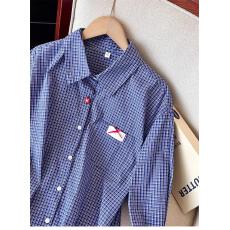 批发2026美式复古学院风长袖蓝色<b class='q'>衬衫</b>早春大码高级感宽松上衣<b class='q'>衬衣</b>女装