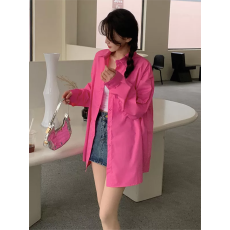 批发纯棉无口袋10个色  树莓红色高级感长袖百搭款宽松版型常规款外套