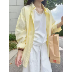 批发纯棉有口袋14个色 多巴胺奶黄色纯棉衬衫女宽松慵懒风秋季纯棉
