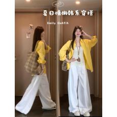 批发纯棉有口袋15个色 黄色防晒衬衫女新款春季外套宽松慵懒衬衣纯棉