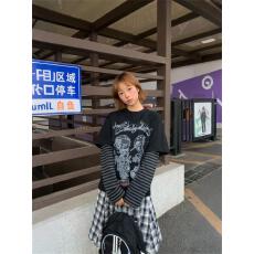 批发原版做工后包领32支双纱240g纯棉活性黑 印花 袖子原版色织 上衣