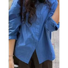 批发纯棉无口袋10个色 长袖<b class='q'>衬衫</b>女2026新款宽松百搭上衣<b class='q'>衬衣</b>正肩外套