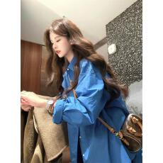 批发纯棉有口袋13个色 高级感蓝色长袖<b class='q'>衬衫</b>女宽松韩版设计感防晒<b class='q'>衬衣</b>