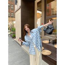 海盐特调蓝色格子衬衫外套女2026夏季新款慵懒风气质防晒衬衣上衣