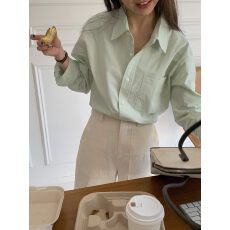 纯棉有口袋14个色 韩系chic别致薄荷色衬衫女设计感小众休闲宽松