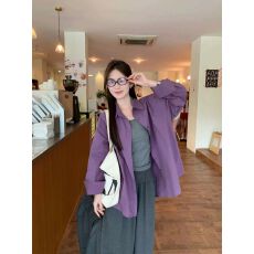 批发纯棉有口袋14个色 美式潮流简约<b class='q'>衬衫</b>女中长款通勤长袖防晒外套