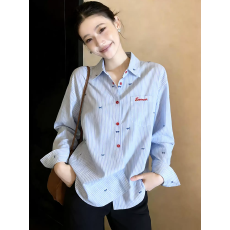 批发蓝色长袖衬衫女春季2026新款爆款超好看气质衬衣轻熟风<b class='q'>开衫</b>上衣