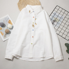 批发春季新品2026长袖宽松棉质白衬衫女刺绣<b class='q'>文艺</b>韩<b class='q'>范</b>衬衣上衣潮