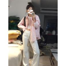 批发<b class='q'>纯棉</b>有口袋14个色 春季韩系高级感防晒上衣新款粉色衬衫外套女