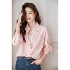 批发<b class='q'>纯棉</b>有口袋14个色 糖果色减龄衬衫夏季纯色口袋长袖内搭衬衣上衣