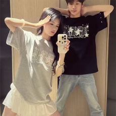 批发立体刺绣帅气时尚星星刺绣男女同款情侣装短袖t恤上衣服