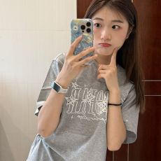 批发夏季宽松美式短袖T恤女oversize慵懒风复古高街刺绣纯棉情侣上衣