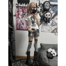 批发1*1冰丝螺纹 夏季y2k日系宅萌女孩亚文化印花T恤波点短袖上衣辣妹