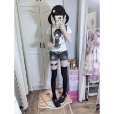 批发1*1冰丝螺纹 日系辣妹y2k亚文化印花复古修身波点短袖可爱上衣女