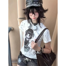 批发1*1冰丝螺纹 日系宅萌女孩亚文化印花T恤修身波点短袖辣妹上衣ins