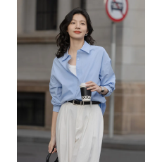 批发纯棉无口袋10个色 春季呼吸感字母刺绣宽松藏肉衬衣女装上衣