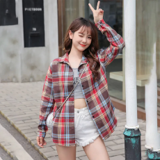 批发复古格子防晒衬衫设计感小众上衣2026春夏新款港味宽松外套女潮