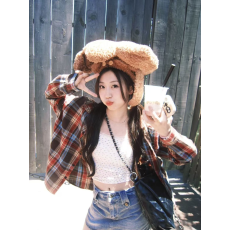 批发美式新款长袖复古格子春夏小众感衬衫甜酷宽松设计外套衬衣上衣